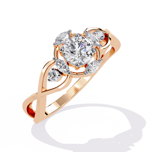 Anillo Clásico de Diamantes con Corte Marquesa para Mujer, con Piedras Laterales Redondas en Oro Amarillo de 14k, Estilo Clásico de Compromiso - Product Image 4