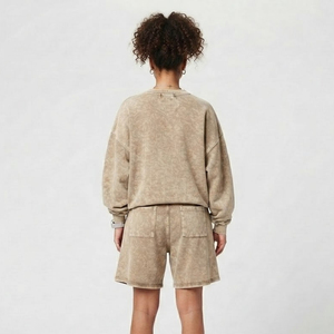 Wholesale Women Vintage Acid Wash Fleece Two Piece Shorts Set 100%Cotton Fleece Baggy <b>Drop</b> Shoulder Winter Wear Short Set Ladies - Product Image 2