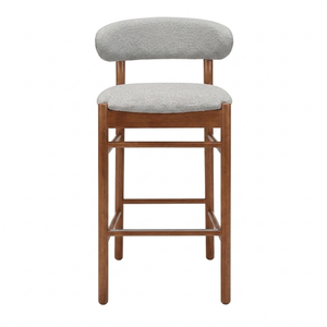 Scandinavian Modern Comfortable Premium Teak Wood Commercial Grade Sora Curved <b>Back</b> Solid Wood Frame Upholstered Seat Bar <b>Stool</b> - Product Image 2