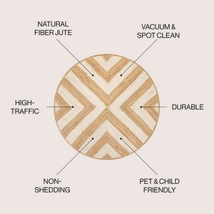 Alfombra Redonda de Yute con Diseño Chevron, Color Blanco Natural, Tejido Plano, Antideslizante, Decoración Moderna para Sala de Estar - Product Image 5