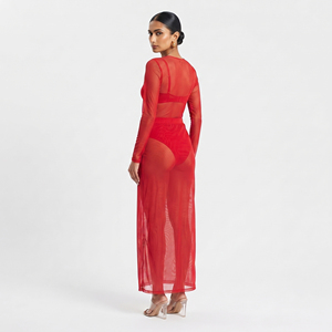Women Mesh Maxi Dress Long Sleeve <b>Sheer</b> <b>Bodysuit</b> Sexy See Through Jumpsuit Ladies Full Slips Knitted <b>Sheer</b> Mesh Dress Women's - Product Image 5