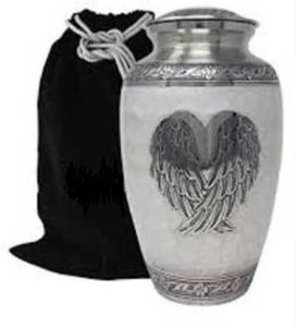 Urna Funeraria de Metal para Adultos, Color Blanco Hueso, con Alas de Ángel Plateadas Grabadas, Estilo Americano/Europeo, para Guardar Cenizas - Product Image 2