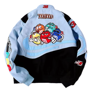 เสื้อแจ็คเก็ตแฟชั่นสไตล์นักแข่งสำหรับผู้ชายและเด็ก ผ้าฝ้ายทวิลปักลาย สไตล์สตรีท ฮิปฮอป วินเทจ ผลิตโดยตรงจากโรงงาน รับสั่งซื้อจำนวนมาก - Product Image 5