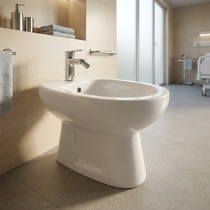 Cuvette de toilette monobloc en céramique blanche, anti-bactérienne, moderne, à poser au sol, pour salle de bain, sanitaires - Product Image 2