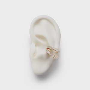 Doble Pendiente de Oreja sin Perforación de Oro Sólido 10K 14K 18K con Diamantes de Laboratorio de Corte Redondo de Lujo Engastados en Pavé, Joyería Minimalista para Cartílago - Product Image 5