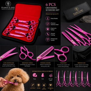 Ensemble de ciseaux de toilettage pour animaux de compagnie Flamia & Jabz en acier inoxydable argenté de 6,0 pouces en forme d'animal avec dents en os de poisson et 4 ciseaux - Product Image 3