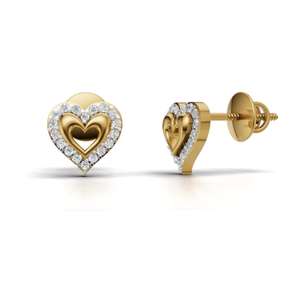 Heart Shape Diamond Stud <b>Earrings</b> In Yellow Gold Pave Setting Romantic Women's <b>Fine</b> Jewelry - Product Image 2