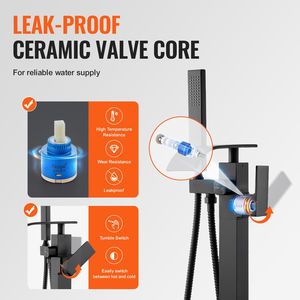 Rubinetto per vasca da bagno freestanding con doccia a pioggia, miscelatore a pavimento, rubinetto di riempimento vasca, rubinetteria con beccuccio girevole a 360 gradi e due modalità di getto d'acqua - Product Image 3