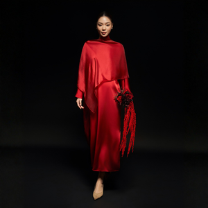 Robe en organza rayée minimaliste pour femme, col rond, manches longues, coupe ample, fente latérale, robe d'été - Product Image 2