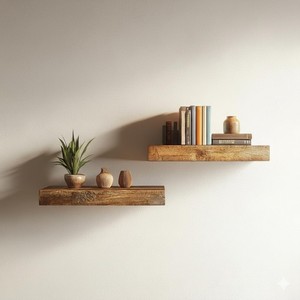 Mango Wood <b>Floating</b> <b>Wall</b> <b>Shelves</b> Natural Finish Wholesale India - Aqdus Saleem - Product Image 1