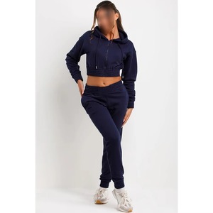 Ensemble de survêtement pour femme en coton, coupe ajustée, avec haut court et pantalon, style décontracté pour le jogging, vente en gros - Product Image 4