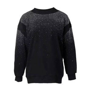 เสื้อสเวตเชิ้ตผู้หญิงสีดำประดับคริสตัลวิบวับ คอทรงกลม แขนยาว สไตล์ลำลอง แฟชั่นเสื้อพูลโอเวอร์ - Product Image 2