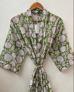 Cotton Floral Blockprint Kimono Robe – Summer Beachwear Loungewear Wholesale Women Printed Cotton Kimono <b>Boho</b> Beach Cover Up - Product Image 1