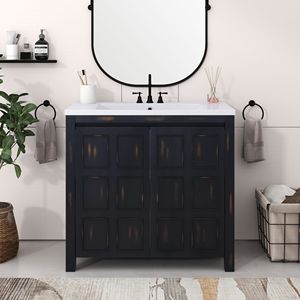 Mobile bagno retrò Espresso da 36 pollici con lavabo integrato e set di armadietti contenitore - Mobiletto bagno retrò Espresso - Product Image 1