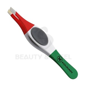 แหนบดึงขนหน้าปลายเฉียงลายธงชาติสีเขียว ขาว และแดง พร้อมด้ามจับนุ่มสบายและตัวเครื่องโลหะทนทาน - Product Image 1