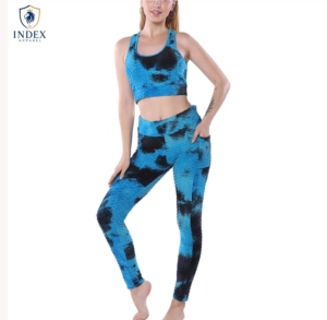 Ensemble de yoga INDEX APPAREL pour femme, 2 pièces, leggings taille haute, soutien-gorge de sport dos nageur à col rond, imprimé dégradé, longueur intégrale - Product Image 1