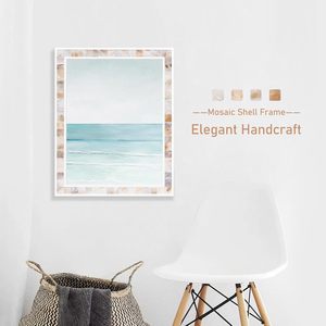 Picture <b>Frame</b> <b>with</b> Tempered Glas Natural Shell Inlay Mosaic Design Coastal Tabletop Photo <b>Frames</b> <b>with</b> Wal <b>Mounting</b> Hooks Display - Product Image 2