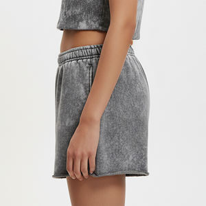 Wholesale acid wash Custom Logo Quick Dry Breathable Women's Shorts 100% cotton Stylish comfortable ladies shorts with raw hem - Product Image 5