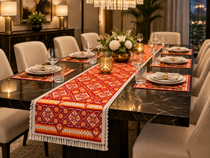 Custom Modern Geometric Jacquard Cotton Washable Rectangular Woven <b>Place</b> <b>Mats</b> with Tassel Trim for Home Dining Table - Product Image 4