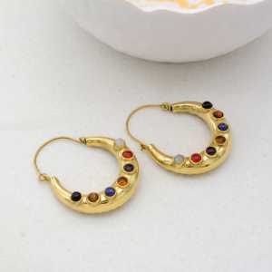 Boucle d'oreille en pierre de laiton 7 chkras-boucle d'oreille en pierre multiple-bijoux en plusieurs couleurs meilleure boucle d'oreille en multi couleur-idée cadeau pour les femmes. - Product Image 3