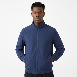 Men's Navy Blue <b>Jacket</b> Zipper Stand Collar <b>Casual</b> Windproof Polyester Spring Autumn Wear - Product Image 6