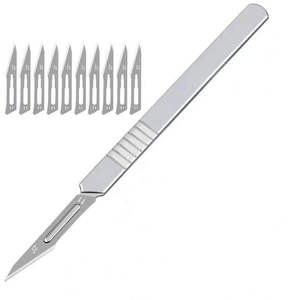 Cuchillas de Bisturí Quirúrgicas con Mango de Acero al Carbono, Estériles, Reutilizables, Cuchillas Médicas de Seguridad Quirúrgica para Cirugía Laparoscópica Manual - Product Image 1
