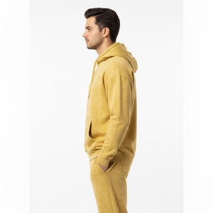 Men's <b>Yellow</b> Acid Wash Hooded Fleece <b>Tracksuit</b> Set Full Sleeve Solid Color Casual Wear Side Pockets Drawstring Closure Winter - Product Image 2