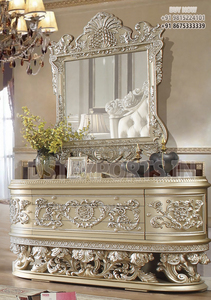 Juego de Comedor Moderno de Madera de Teca Tallada de Lujo con Tamaño Personalizable para Muebles de Comedor, Comedor con Hoja de Oro, EE. UU. - Product Image 4