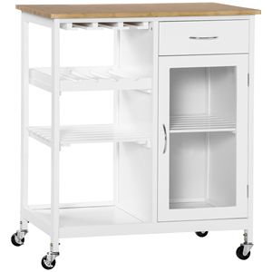 Carrello da Cucina Moderno Effetto Bambù con Ruote e Ripiano a Doghe Regolabile - Product Image 1