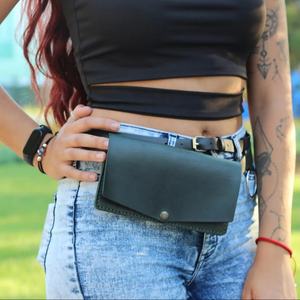 Handmade Minimalist <b>Pouch</b> Wallet Brown <b>Leather</b> <b>Belt</b> Bag with Zipper Closure Waist Pack LWB-0032C - Product Image 1