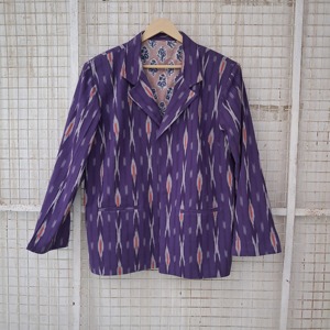 Manteau en coton Ikat épais à manches longues, col en V, imprimé géométrique, respirant, écologique, longueur longue, décontracté, pour l'automne - Product Image 4
