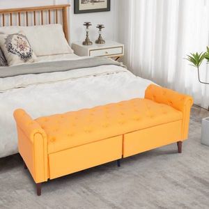 เก้าอี้โซฟาอเนกประสงค์พร้อมที่วางแขนหนัง PU สีส้ม - Product Image 1