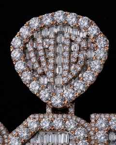 Pendentif personnalisé en moissanite « OSM » en or rose avec attache sertie de diamants, bijoux scintillants pour hommes, taille baguette et ronde - Product Image 2