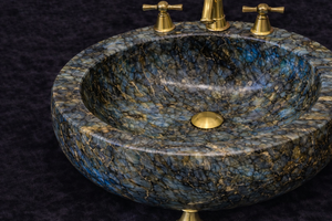 Lavabo de Lujo de Labradorita Ecológico Moderno, Lavabo Redondo de Piedra Preciosa para Encimera con Desagüe de Latón - Product Image 3