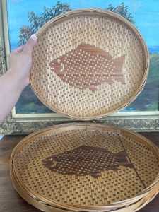 Juego de bandejas de bambú tejidas vintage con motivo de peces, cesta de pared, bandeja decorativa asiática, hecha a mano, proveedor OEM, Vietnam - Product Image 5