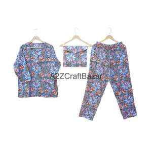 Ensemble de pyjama d'été pour femmes en coton 100% imprimé à la main, vêtements de détente romantiques et confortables, robe de nuit élégante - Product Image 5