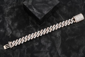 Round Brilliant Cut Diamond <b>Charm</b> Bracelet 14K Gold Plated Unisex Hiphop Micro Insert Filled Fancy Light D Color GIA Certified - Product Image 2