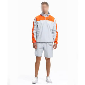 Wholesale Rate Men's Outdoor Athletic Set Half-Zip Hooded <b>Windbreaker</b> Jacket Matching Training Shorts 2-Piece Breathable Casual - Product Image 1
