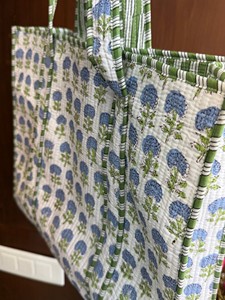 Hand-Block Printed Quilted Cotton <b>Shoulder</b> Bag India Winter Multi-Color Floral Design Two <b>Shoulder</b> <b>Straps</b> Lining Wholesale - Product Image 3