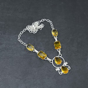 Collar de Plata de Ley 925 Hecho a Mano con Citrino Amarillo, Forma Ovalada, Gema Amarilla, Joyería Infantil, Regalo Elegante de Alta Calidad - Product Image 3