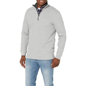 Sudadera de hombre con cremallera de un cuarto, forro polar personalizado con cremallera frontal, teñido liso, mezcla de algodón básico, sudadera económica para hombre - Product Image 4