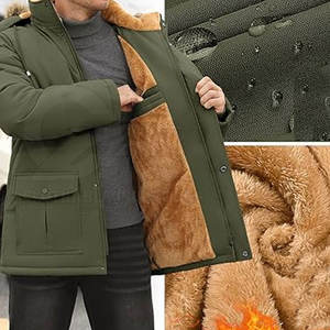 Veste d'hiver thermique pour homme avec logo personnalisé disponible en gros, directement de l'usine, manteau d'hiver pour homme avec capuche en fausse fourrure - Product Image 5