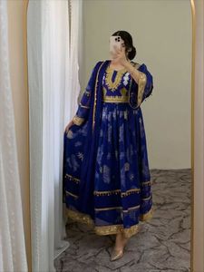 Heavy Embroidery <b>Chiffon</b> Maxi Frock Afghani <b>Dress</b> With Gold Trim Long Sleeve A-Line Boho Style Kuchi Party Gown Wedding <b>Dresses</b> - Product Image 3