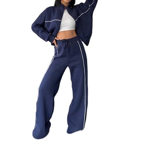 ชุดกีฬาของผู้หญิงสำหรับฤดูใบไม้ผลิและฤดูใบไม้ร่วงใหม่2025เซ็ตกีฬาที่มีฮู้ดครึ่งคอสูงมีซิปกางเกงแฟชั่นที่เป็นของแข็ง - Product Image 1