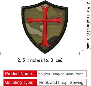 2 Parches Bordados de Cruz de Caballeros Templarios con Gancho y Bucle (Camuflaje) - Product Image 2