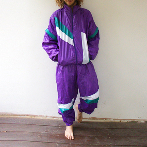 Men Purple Color Blocking Tracksuit Full Zipper Sporty Loose Fit Jogger Set Lightweight Polyester Spring Wear - Product Image 6