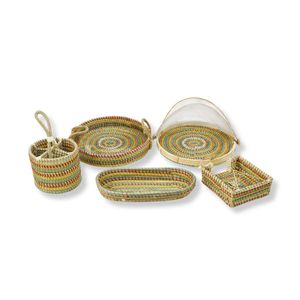 ViettimeCraft Coiled Seagrass Customized Dinning Organizer Set Woven Picnic Cutlery <b>Caddy</b> <b>Food</b> Cover Dome Rustic Dining Serving - Product Image 1