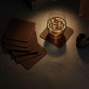 Genuine Leather Coasters Sophisticated Business Gift Square Drink <b>Pads</b> Anti <b>Scratch</b> Office Table Coaster LC-0017 - Product Image 4