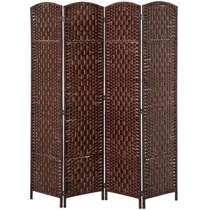 Four-Panels Brown Folding Privacy <b>Screen</b> Bedroom Partition <b>Wall</b> Room Divider - Product Image 5