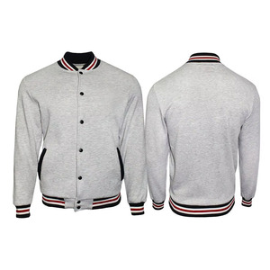 <b>Men</b> Gray Varsity <b>Jacket</b> With Red <b>White</b> Stripe Trim Button Front Casual Wear Autumn Season Regular Fit Polyester Cotton Material - Product Image 5